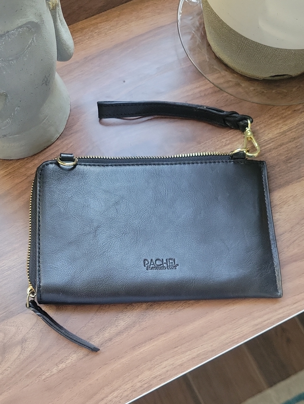 Rachel Leather L Zip Black Wristlet Clutch Wallet